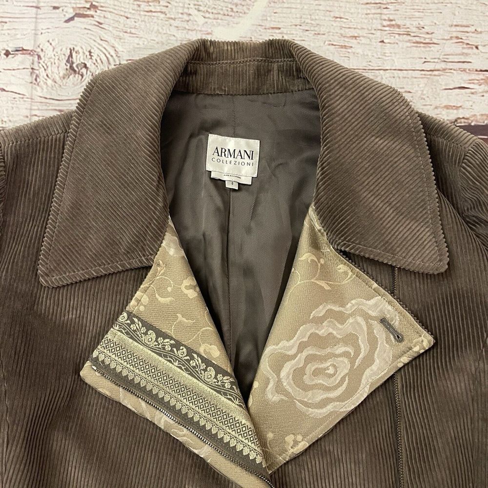 Armani Collezioni Light Brown Corduroy Moto Zip Jacket Size 8 Pockets - Picture 8 of 13